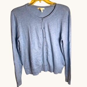 HM Basic Light Blue Button Front Crewneck Cardigan Sweater Womens Medium
